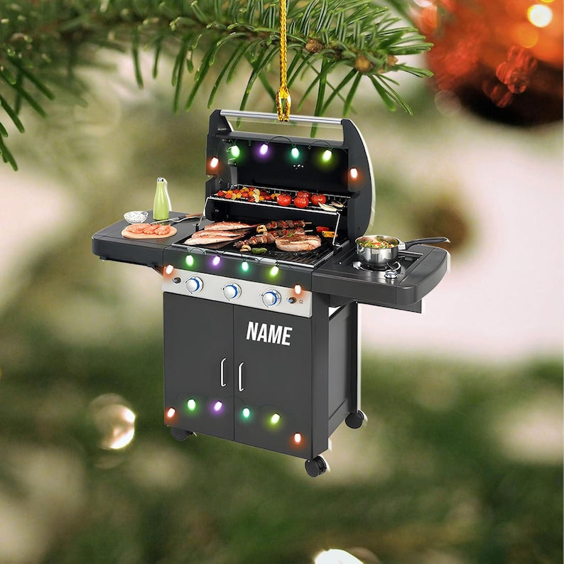 Personalized Grill Christmas Ornament, Grill Flat Shape Ornament, Barbeque BBQ Christmas Ornament for Grill Master 2025, Gift for Griller