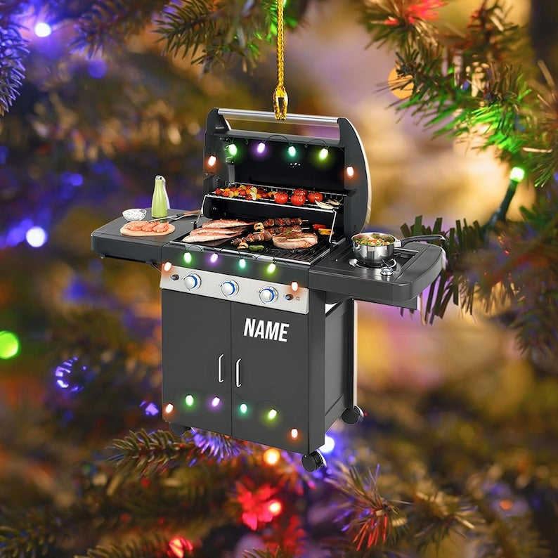 Personalized Grill Christmas Ornament, Grill Flat Shape Ornament, Barbeque BBQ Christmas Ornament for Grill Master 2025, Gift for Griller