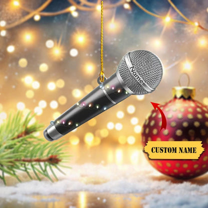 Personalized Microphone Christmas Tree Ornament FLAT 2D Christmas Ornament Decor Micro, Music Christmas Home Decor,Xmas Gift for Music Lover