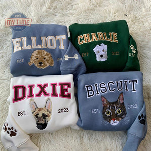Custom Dog Face Embroidered Sweatshirt, Personalized Pet Crewneck Hoodie, Embroidered Cat Crewneck, Gift for Dog Mom, Pet Lovers Gift
