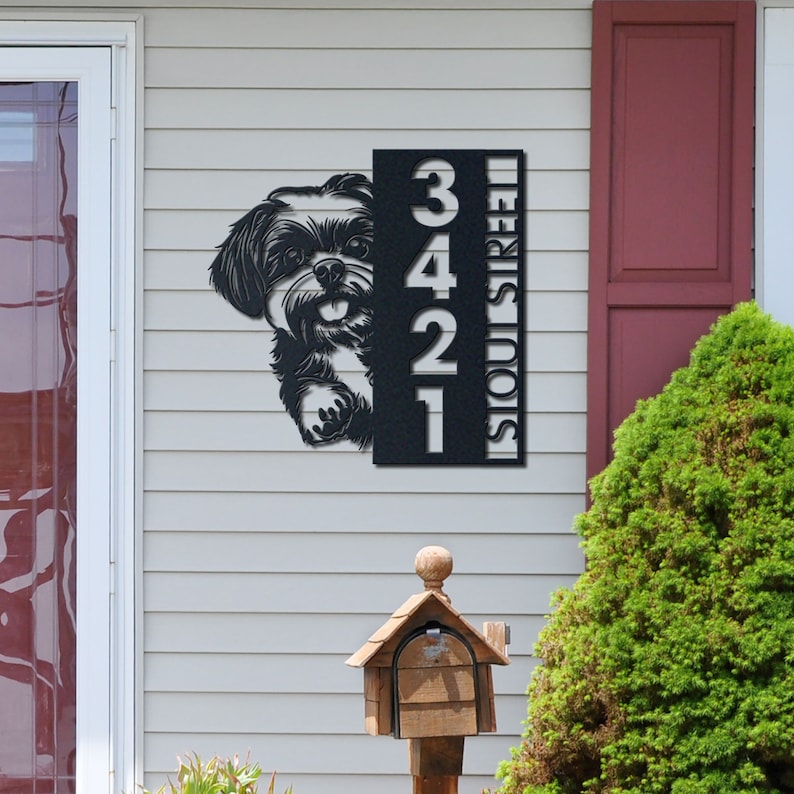 Dog House Number, Dog Address Sign, Shih Tzu Sign, Vertical House Number Plaque for Outdoor Use