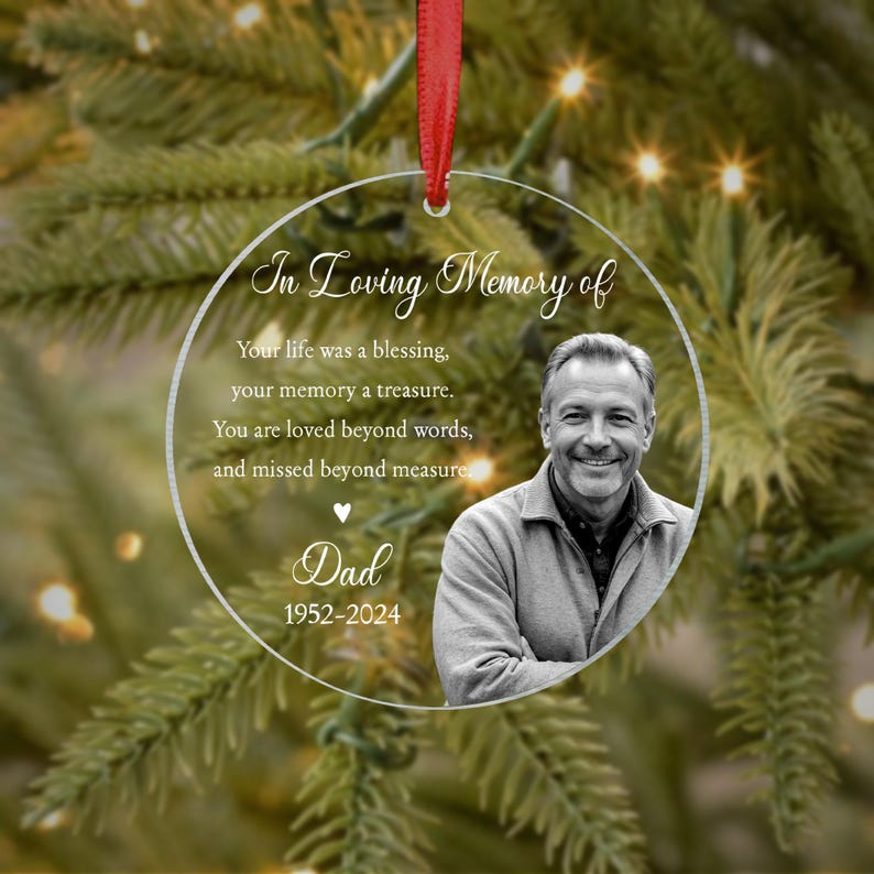 Custom Photo Memorial Ornament, Dad Remembrance Christmas Ornament, Memorial Day Ornament, Mom Loss Ornament, Loss of Father Gift