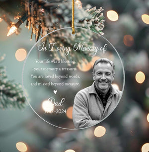 Custom Photo Memorial Ornament, Dad Remembrance Christmas Ornament, Memorial Day Glass Ornament, Mom Loss Ornament, Loss of Father Gift