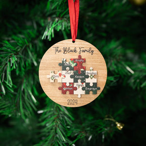 Pieces of our Family, Family Christmas Keepsake, 2024 Family Ornament Custom Puzzle, Family 2 Layer Wooden Ornament, Family Names Ornament