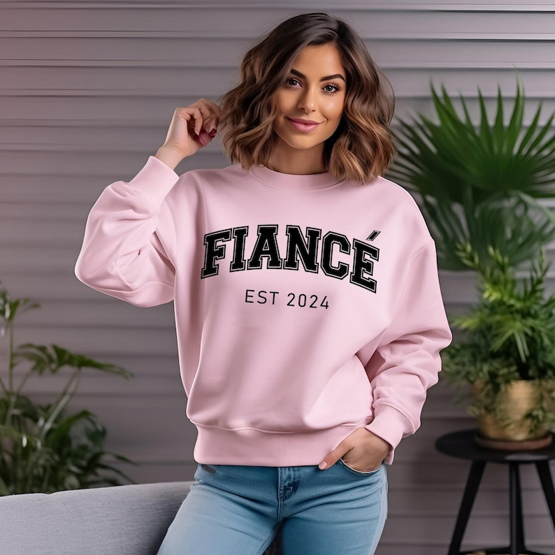 Matching Fiancé and Fiancée Sweaters,Custom Year Engagement Gift,Personalized Couple Sweatshirt,Personalized Wedding Gift For Engaged Couple