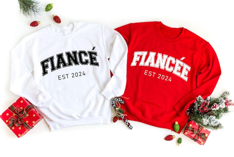 Matching Fiancé and Fiancée Sweaters,Custom Year Engagement Gift,Personalized Couple Sweatshirt,Personalized Wedding Gift For Engaged Couple