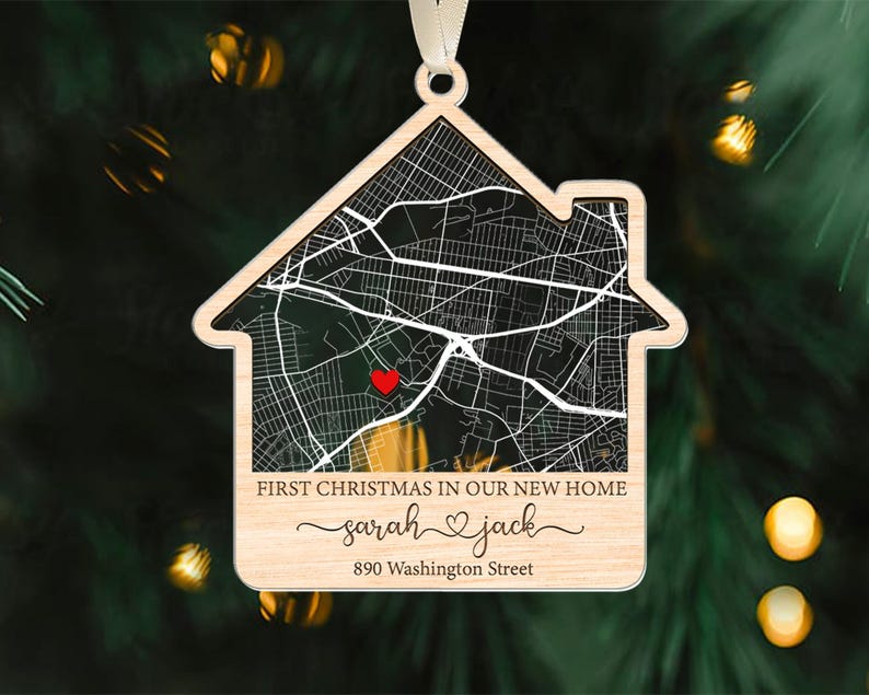 Custom First Home Map Ornament, First Christmas New Home Christmas Ornament, New Home Ornament, Christmas Keepsake, Couple New Home Gift