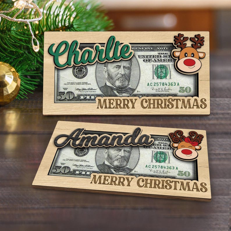 Personalized Cute Money Holder Christmas, Reindeer Money Holder, Santa Money Holder, Xmas Gift for Family, Money Card Gift