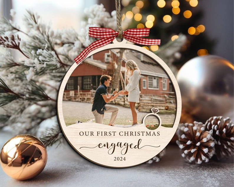 Our First Christmas Engaged Ornament, Custom Enaged Photo Ornament, Engagement Ornament, Engagement Gifts, Personalized Engaged Keepsake