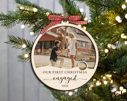 Our First Christmas Engaged Ornament, Custom Enaged Photo Ornament, Engagement Ornament, Engagement Gifts, Personalized Engaged Keepsake