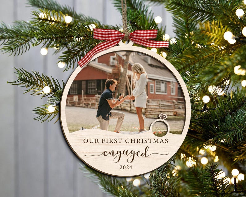Our First Christmas Engaged Ornament, Custom Enaged Photo Ornament, Engagement Ornament, Engagement Gifts, Personalized Engaged Keepsake
