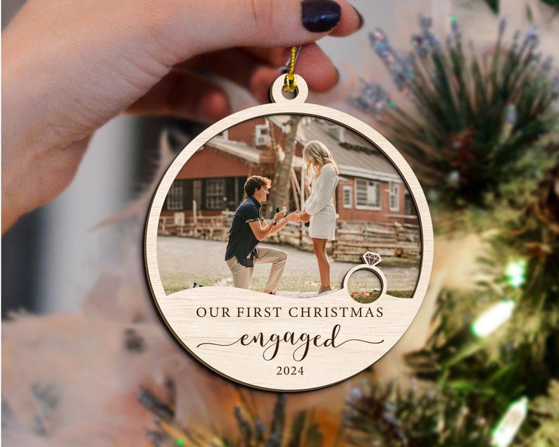 Our First Christmas Engaged Ornament, Custom Enaged Photo Ornament, Engagement Ornament, Engagement Gifts, Personalized Engaged Keepsake