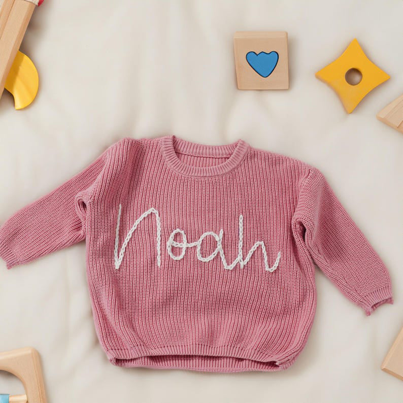 Personalized Baby Jumper with Hand-Embroidered Name Monogram, Baby Girls Sweater With Name, Christmas gift Birthday Gift For Girls Boys
