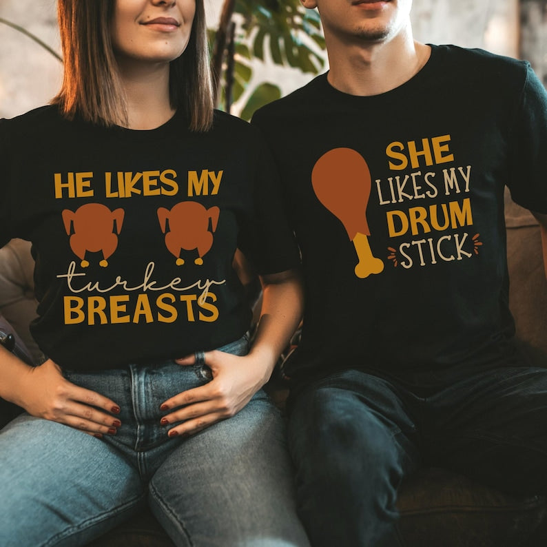 Couples Thanksgiving Shirts, Turkey Breast Drum Stick, Funny Matching Shirts,Thanksgiving Puns, Best Friends Friendsgiving Group Shirts Gift