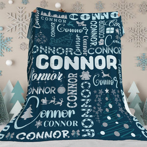 Personalized Christmas Blanket | Custom Name Throw Blanket | Fleece Kids Holiday Decor Gift | Baby Name with Christmas Tree | Cozy Family