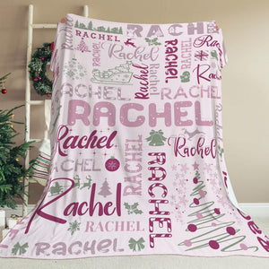 Personalized Christmas Blanket | Custom Name Throw Blanket | Fleece Kids Holiday Decor Gift | Baby Name with Christmas Tree | Cozy Family