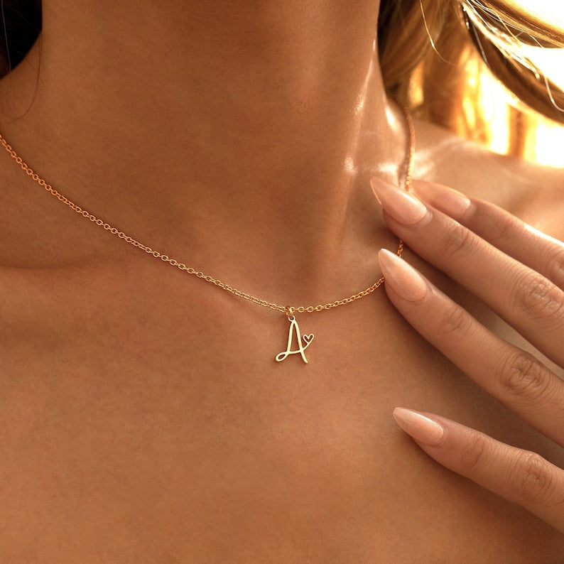 Initial Heart Necklace, Personalized Letter Necklace, Custom Jewelry, Jewelry Gift, Valentine's Day Gift, Gift for Wife Girlfriend