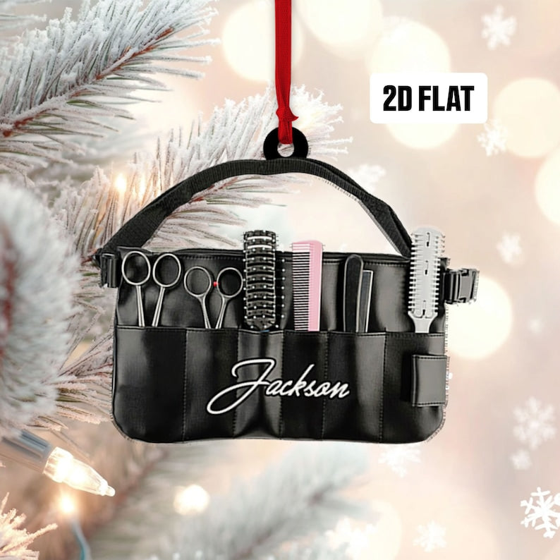 Personalized Hair Salon 2D Flat Ornament, Hair Stylist Christmas Ornament, Blowdryer Christmas Ornaments, Hairdresser Ornament Gift