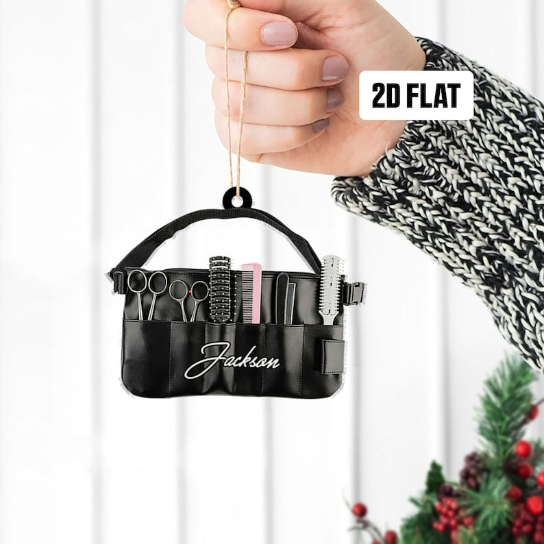 Personalized Hair Salon 2D Flat Ornament, Hair Stylist Christmas Ornament, Blowdryer Christmas Ornaments, Hairdresser Ornament Gift