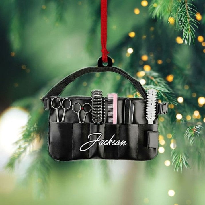 Personalized Hair Salon 2D Flat Ornament, Hair Stylist Christmas Ornam