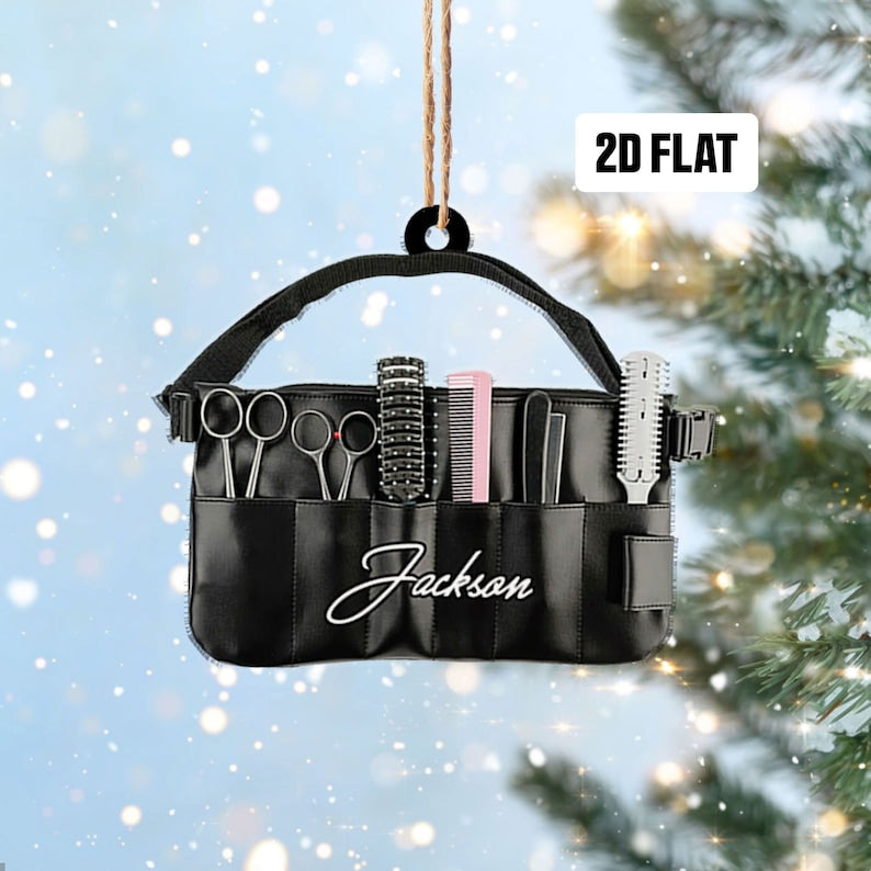 Personalized Hair Salon 2D Flat Ornament, Hair Stylist Christmas Ornament, Blowdryer Christmas Ornaments, Hairdresser Ornament Gift