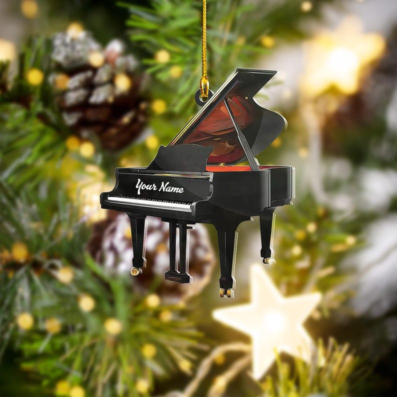 Personalized Piano Christmas Ornament, Piano Player Ornament, Musician Gift, Piano Lovers Acrylic Ornament, Music Christmas Flat Ornament