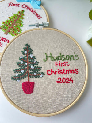Hand Embroidered Baby's first Christmas Ornament, Custom Embroidered Hoop Ornament, Christmas Decor, Holiday Decor, Christmas Tree Decor.