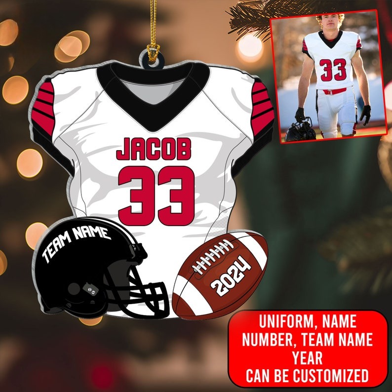 Personalized American Football Uniform 2D Flat Ornament NOT 3D, Football Helmet And Ball, Gift For Football Player, Christmas Fan Ornament