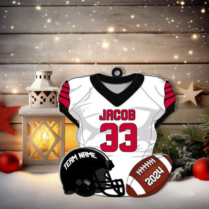 Personalized American Football Uniform 2D Flat Ornament NOT 3D, Football Helmet And Ball, Gift For Football Player, Christmas Fan Ornament