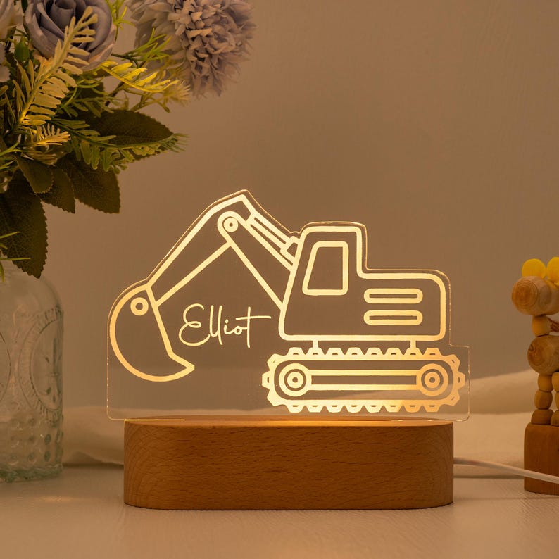 Excavator Night Light,Personalised Digger Night Light,Toddler Night Light,Children's Bedside Night Light,Digger Night Light,Kids Bedrooms