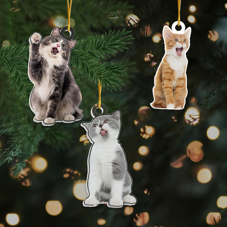 Custom Photo Cat, Personalized Photo Cat Christmas Ornaments 2025, Cat Christmas Ornament, Cat Lover Gifts, Cat Ornaments For Christmas Tree