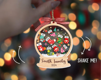 Custom Stocking Family Shaker Ornament, Personalized Family Christmas Ornament 2024, 4D Shaker Ornament, Family and Pet Ornament Keepsake