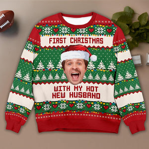 Custom Photo Ugly Christmas Sweatshirt, Husband Face Christmas Ugly Sweater, New Husband Sweater, Christmas Sweater Gift