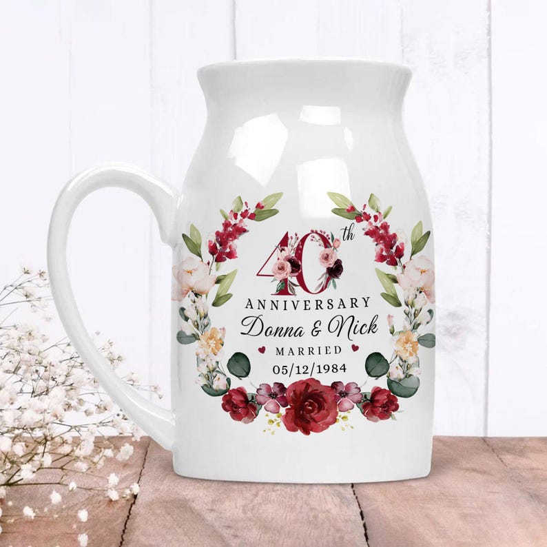 Personalized 40th Wedding Anniversary Flower Vase, 40th Wedding Anniversary Keepsake Gift, Ruby Wedding Anniversary Gift