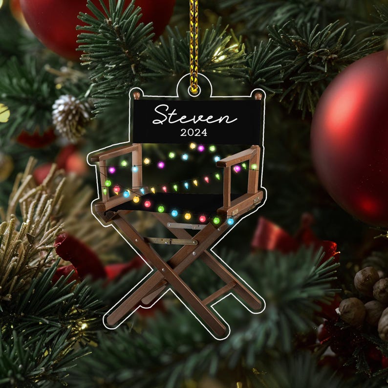 Personalized Director Chair Christmas Light Ornament, Theatre Lover Gift, Christmas Tree Decor, Loved Chair Ornament, Xmas Hanging Ornament