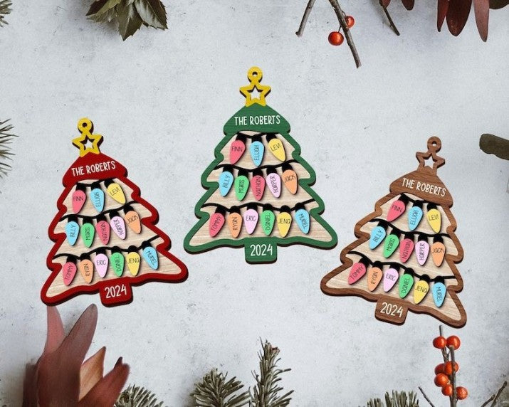 2024 Family Christmas Tree Ornament, Personalized Family Names Wooden Ornament, Family Christmas Gifts, Large Family Gift, Grandparent Gift