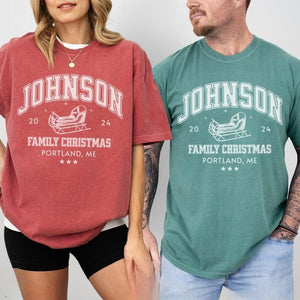 Custom Family Christmas Shirt Comfort Colors Matching Family Christmas Tshirt Personalized Name Christmas Shirt Vintage Santa Varsity Shirt