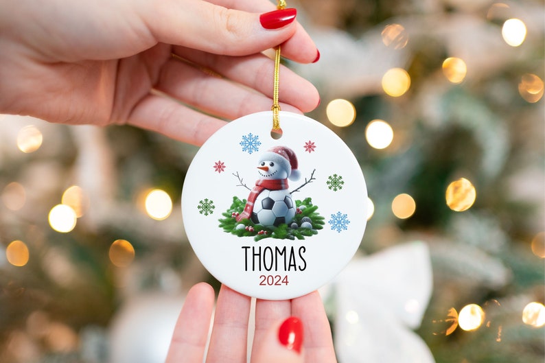 Custom Soccer Ornament - Snowman Name Ornament - 2024 Soccer Ornament - Personalized - Christmas gift - Family Keepsake - Snowman Ornament