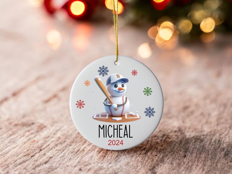 Custom Baseball Ornament - Snowman Name Ornament - 2024 Baseball Ornament - Personalized Christmas gift - Family Keepsake - Snowman Ornament