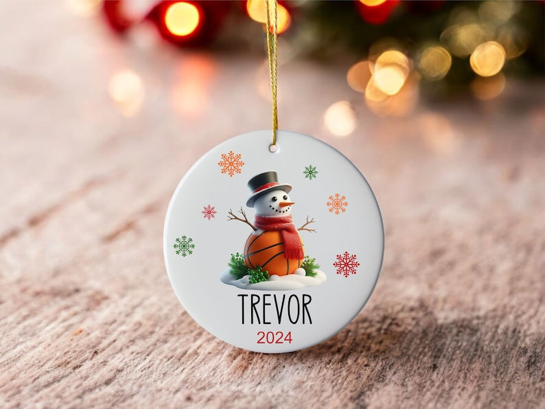 Personalized Basketball Ornament - Snowman Name Ornament - 2024 Basketball Ornament - Custom Christmas gift - Family Keepsake