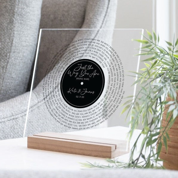 Personalized Vinyl Record Song with Lyrics on Acrylic with Wood Stand, Couple Gift, Gift for Her Personalized
