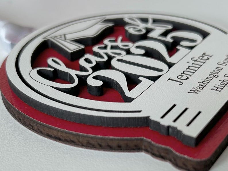 Personalized Class of 2025 Graduation Ornament - Custom Laser Cut Wood Christmas Ornament with Graduate s Name and School and Colors