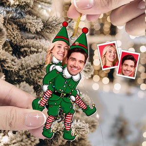 Personalized Couple Funny Elf Photo Ornament, Custom Funny Face For Husband Wife, Photo Gift For Valentine Christmas Anniversary Wedding
