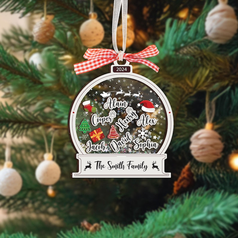 Family Ornament 2024 Personalized, Shake Ornament, Family Shaker Ornament, 4D Shake Ornament, Family Name, Family Christmas, Family Keepsake