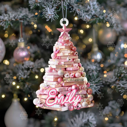 Personalized Christmas Book Tree Name Ornament, Custom Book Ornament, Book Lover Gift, Bookworm Gifts, Baby Girl Keepsake, Librarian Gifts