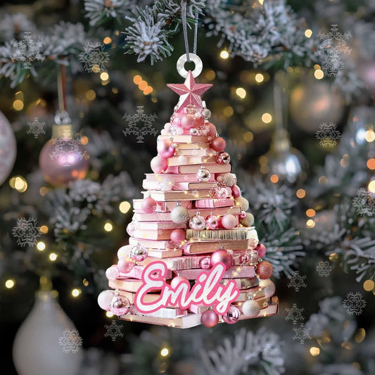 Personalized Christmas Book Tree Name Ornament, Custom Book Ornament, Book Lover Gift, Bookworm Gifts, Baby Girl Keepsake, Librarian Gifts