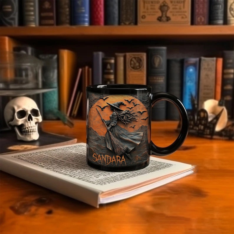 Personalized Halloween Witch Mug, Custom Beautiful Halloween Accent Mug, Custom Name 2D Accent Mug, Gifts Witchcraft Teacup, Gift for Pagan