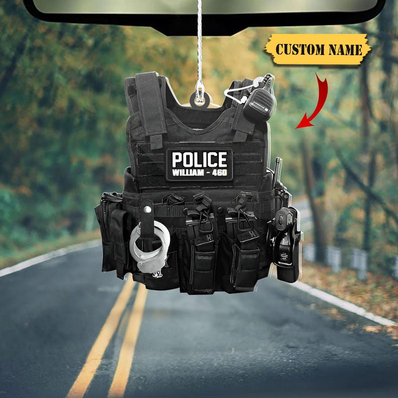 Personalized American Police Or Sheriff With Name And Number Christmas Acrylic Ornament 2D, Police Outfit Ornament Christmas Gifts