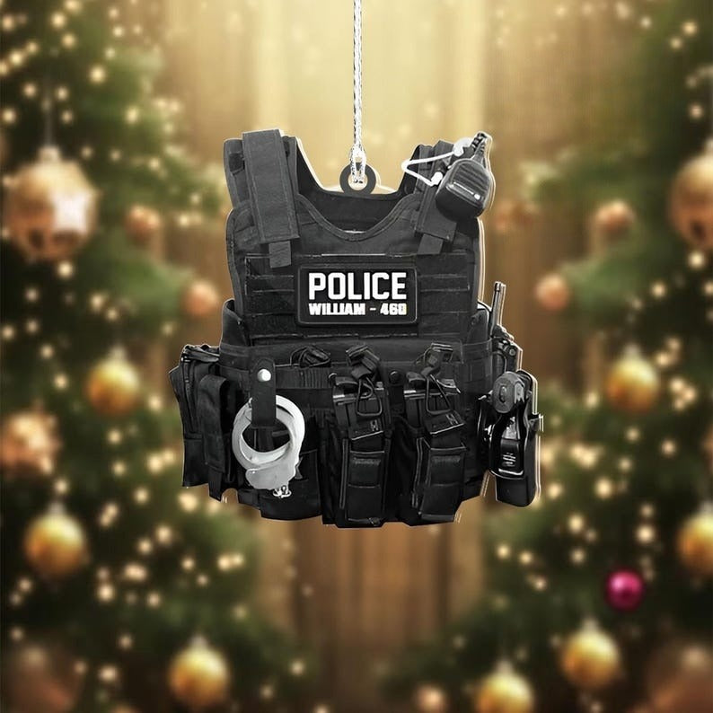 Personalized American Police Or Sheriff With Name And Number Christmas Acrylic Ornament 2D, Police Outfit Ornament Christmas Gifts
