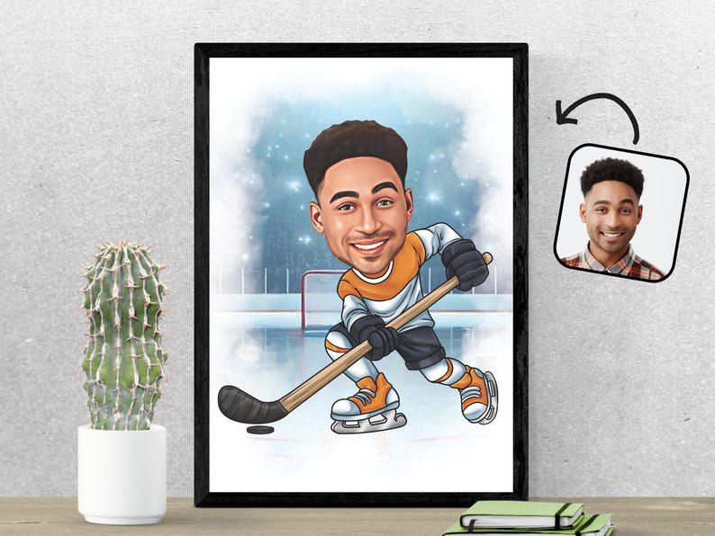 Custom Hockey Portrait Personalized Hockey Player Caricature Drawing Funny Cartoon from Photo Gift for Her